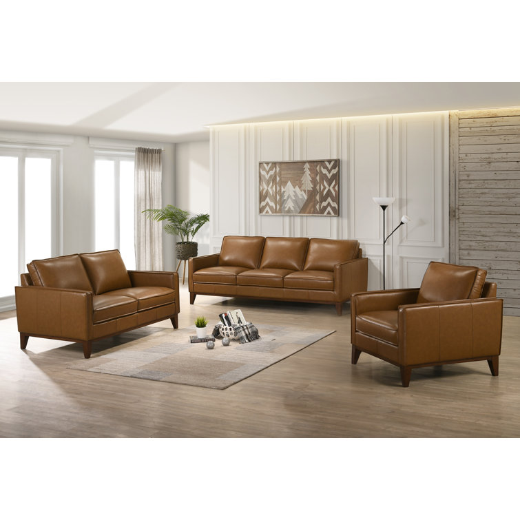 Wade Logan Salena 3 Piece Leather Living Room Set Reviews Wayfair